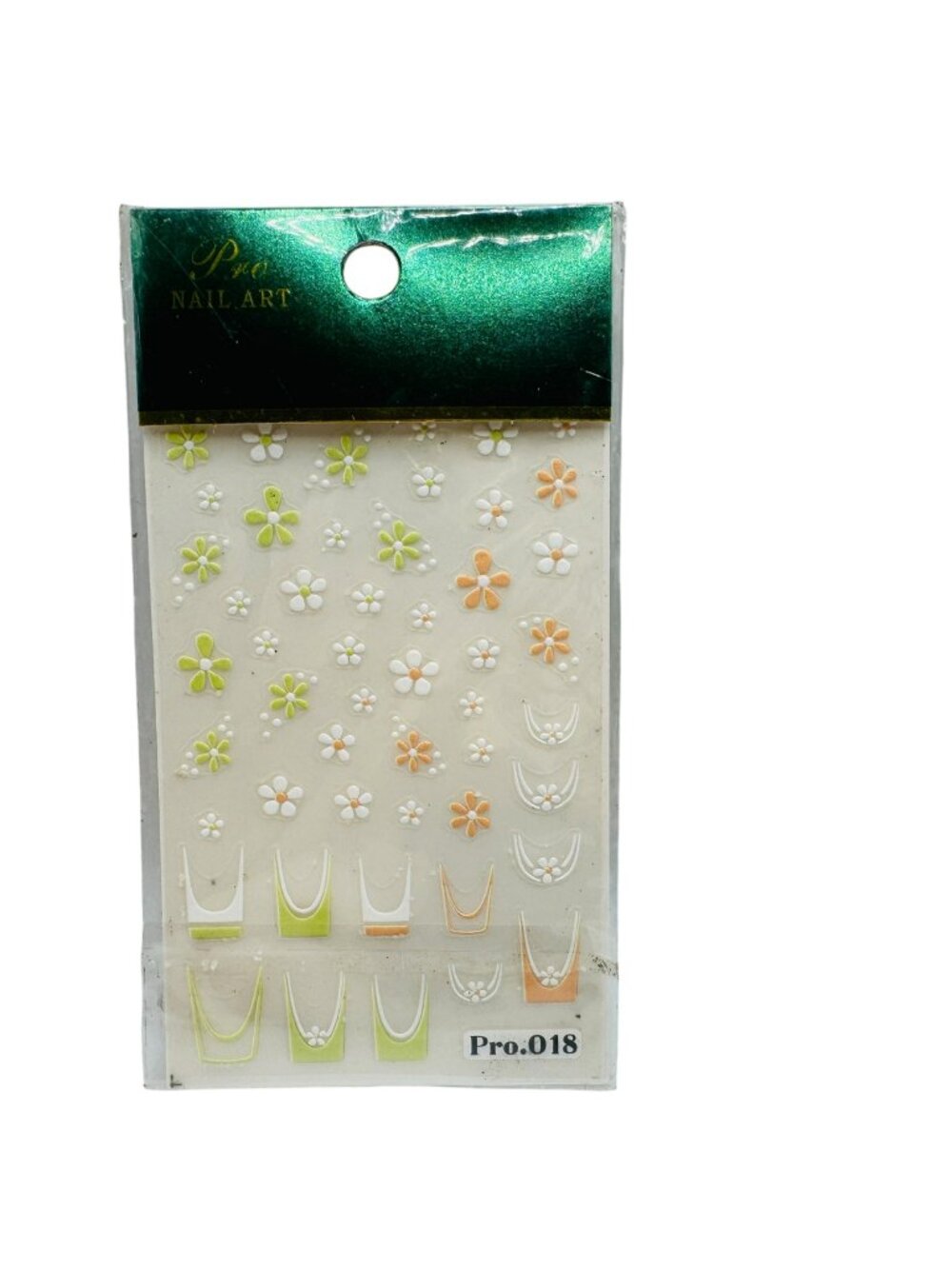 Pro Nail Art Flower & French Tip 3D Stickers  Green & Orange Floral Design